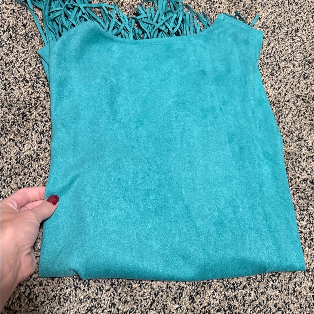 Teal Fringe Vest with Studded Design - Picture 4 of 6